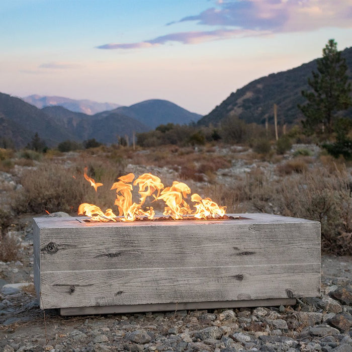 The Outdoor Plus Coronado 120" Wood Grain GFRC Rectangular Fire Table