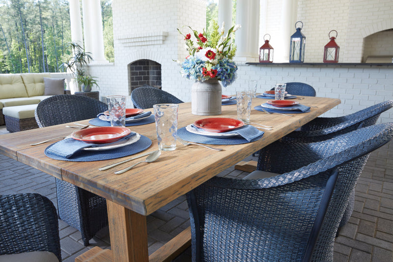 Lloyd Flanders Teak 99” Rectangular Live Edge Dining Table