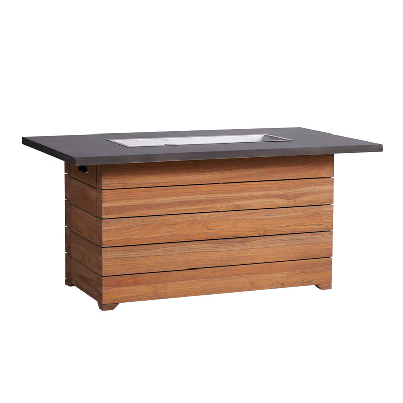 Lloyd Flanders Teak 52” Rect. Fire Table with Faux Concrete Top