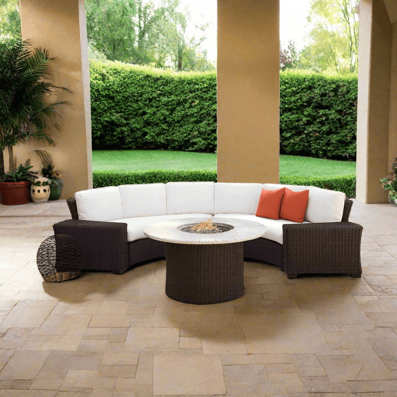 Lloyd Flanders Mesa 5-Piece Woven Vinyl Curved Sectional Set with Fire Table