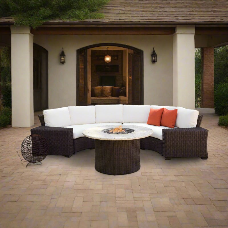 Lloyd Flanders Mesa 5-Piece Woven Vinyl Curved Sectional Set with Fire Table