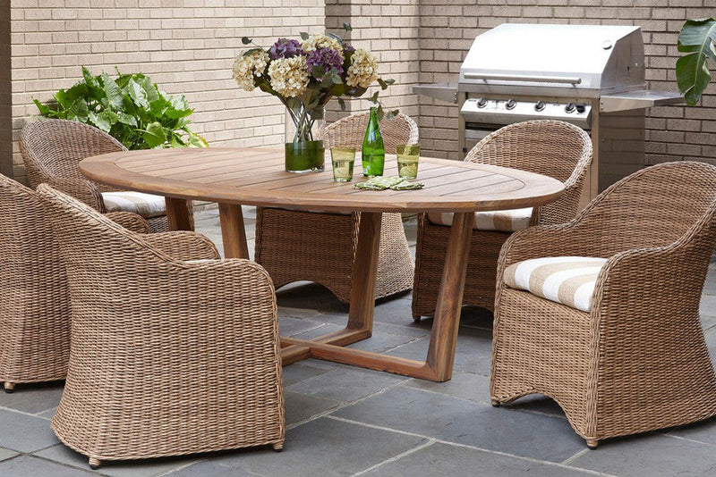 Lloyd Flanders Tobago 7-Piece Teak and Woven Vinyl Oval Dining Set