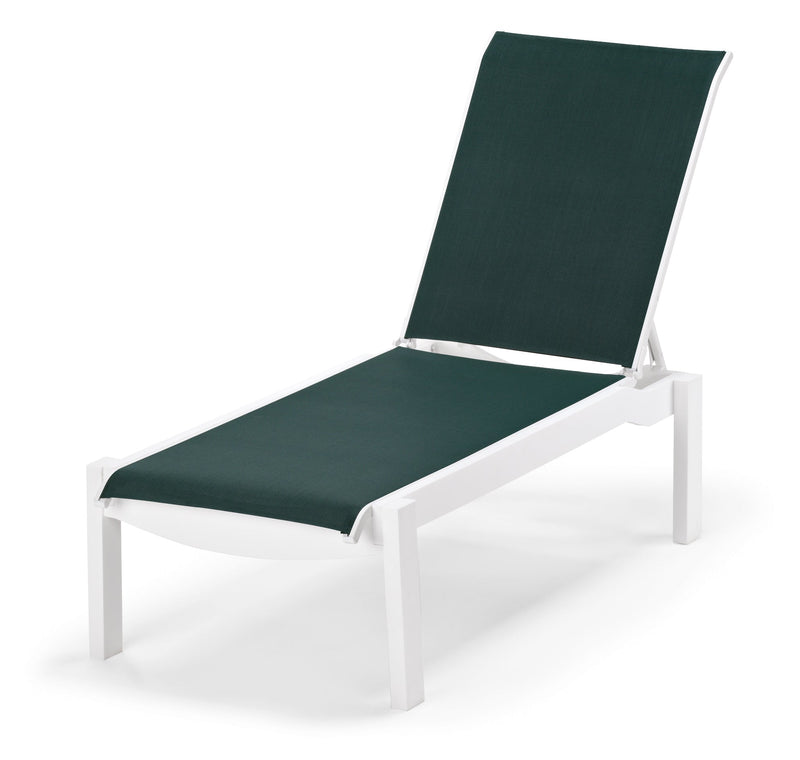 Leeward Marine Grade Polymer Sling Lay-flat Stacking Armless Chaise with Wheels