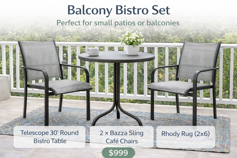 Balcony Bistro Set – 3 Piece Outdoor Patio Set with Rhody Rug