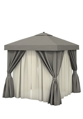 Aluminum Cabana, 12' Square w/ Fabric Curtains, Sheer Curtain Rods & Vent