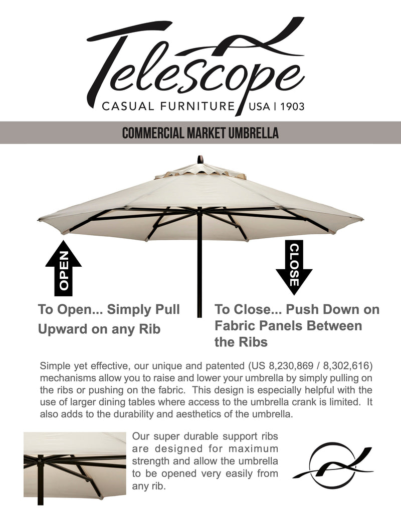 Commercial Market Umbrella-7 1/2' Powdercoated Aluminum Commercial Market Umbrella-1.5" Pole-8 Ribs