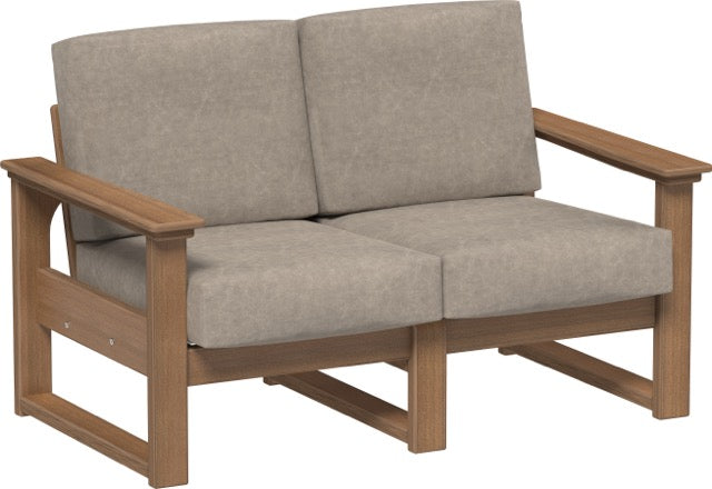 Lanai Deep Seating Loveseat Antique Mahogany-Marine Leatherette Ash Gray
