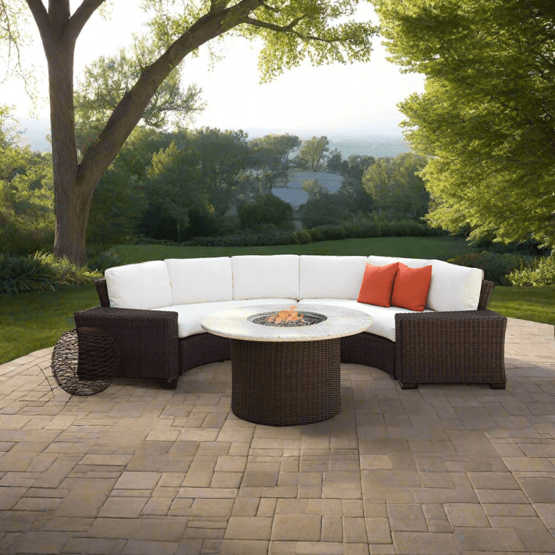Lloyd Flanders Mesa 5-Piece Woven Vinyl Curved Sectional Set with Fire Table