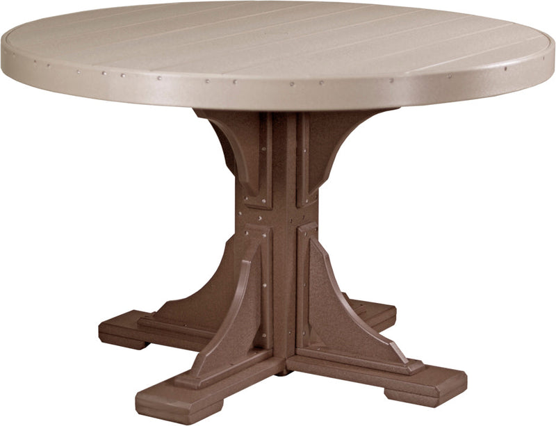Poly 4 Round Table Weatherwood Chestnut Brown Dining