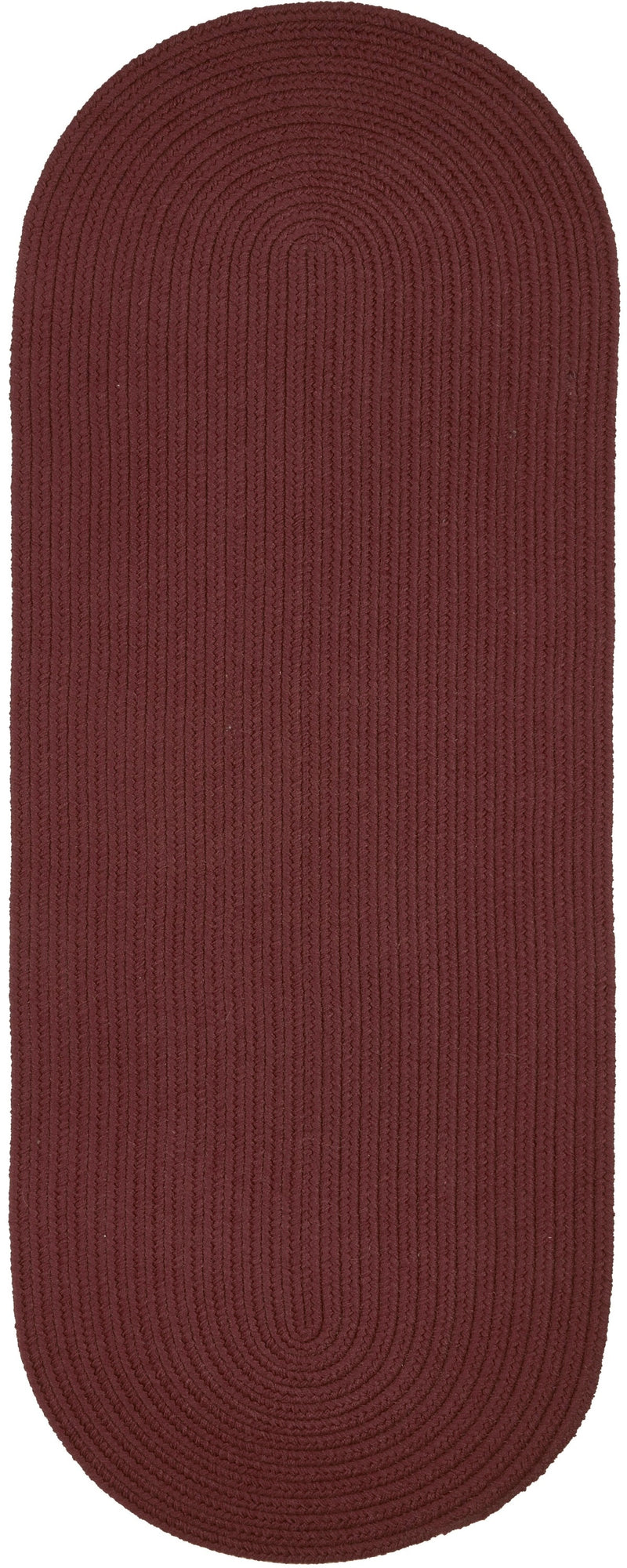 Solid Poly Burgundy braided indoor/outdoor rug by Rhody Rug — oval runner