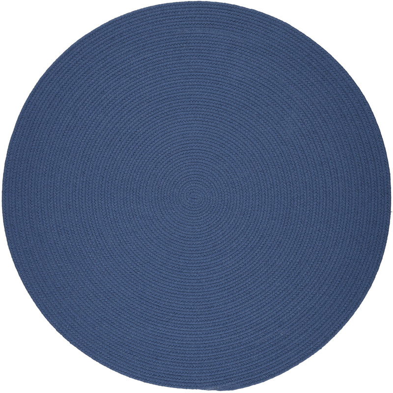 Solid Poly Marina Blue braided indoor/outdoor rug by Rhody Rug — round