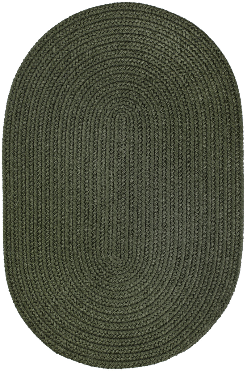 Solid Poly Dark Sage braided indoor/outdoor rug by Rhody Rug — oval