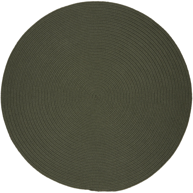 Solid Poly Dark Sage braided indoor/outdoor rug by Rhody Rug — round