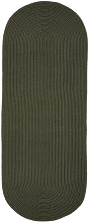 Solid Poly Dark Sage braided indoor/outdoor rug by Rhody Rug — oval runner