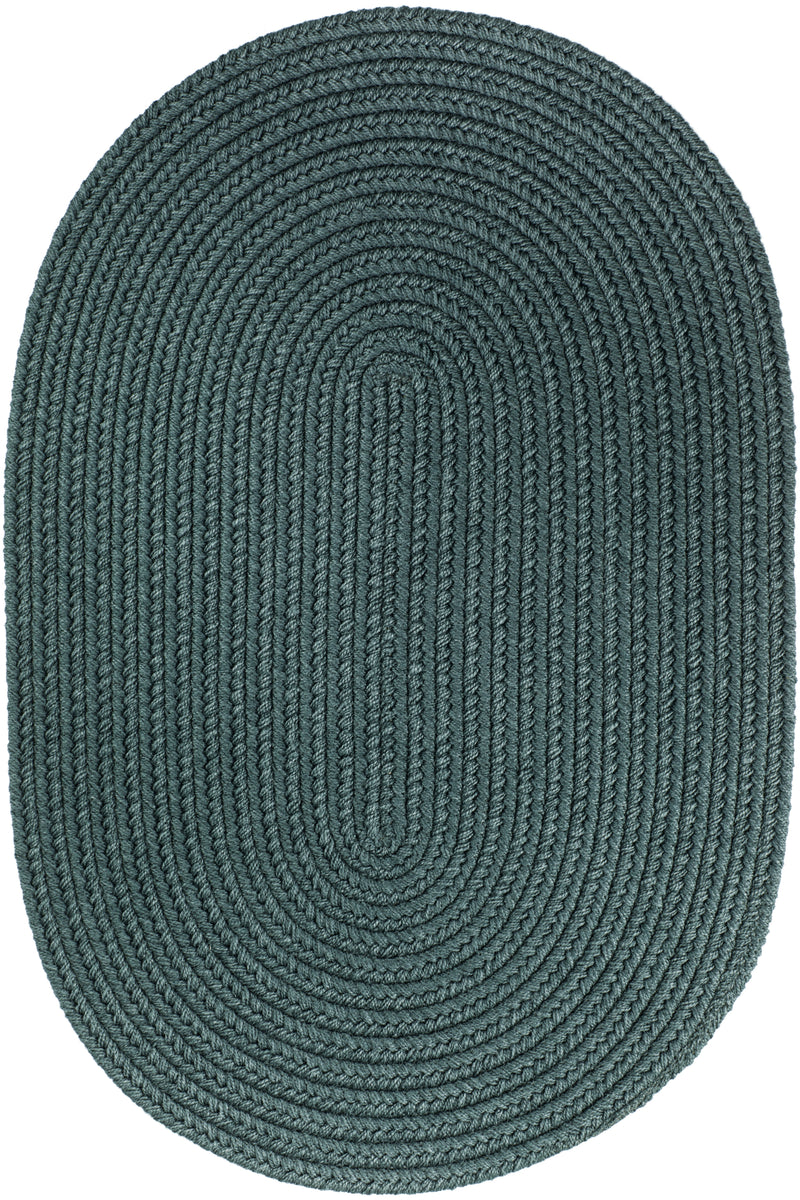 Solid Poly Teal braided indoor/outdoor rug by Rhody Rug — oval