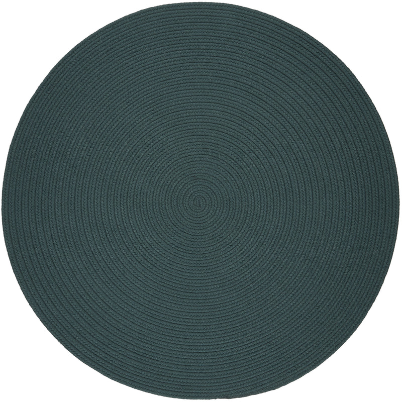 Solid Poly Teal braided indoor/outdoor rug by Rhody Rug — round