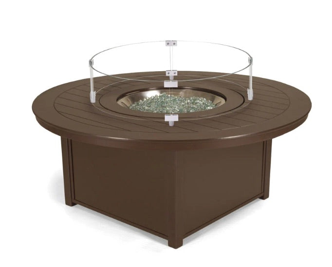 Telescope 54" Round Marine Grade Polymer Top Chat Height Fire Table with easy access pullout propane shelf