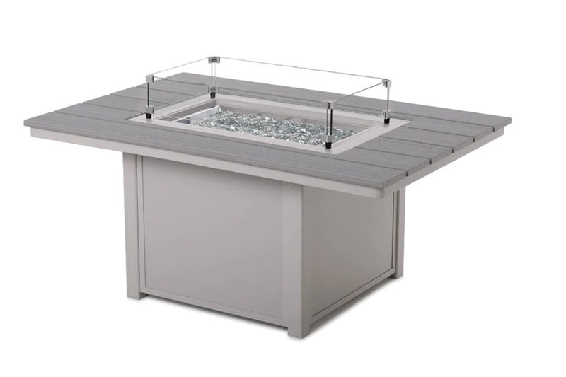 Telescope 36" x 54" Rectangular Rustic Polymer Top Chat Height Fire Table with easy access pullout propane shelf