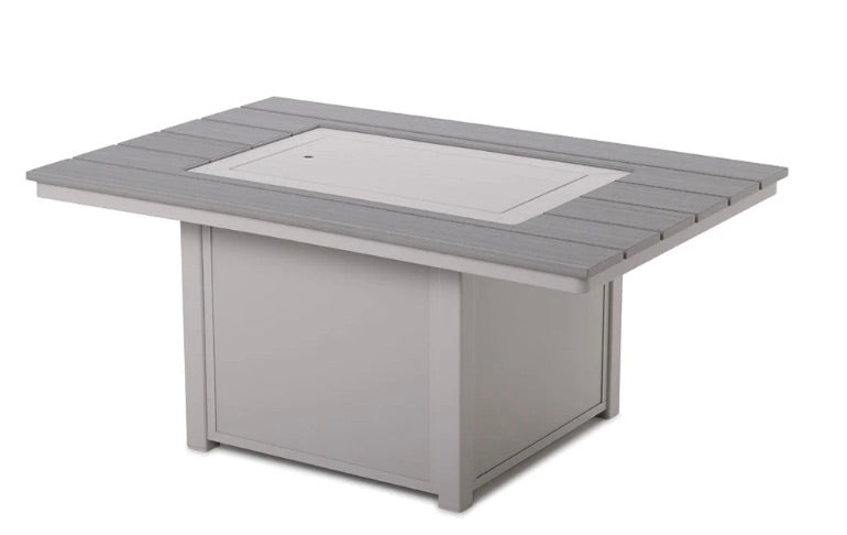 Telescope 36" x 54" Rectangular Rustic Polymer Top Chat Height Fire Table with easy access pullout propane shelf