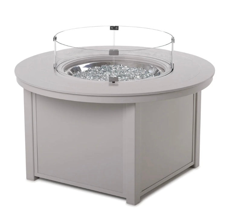 Telescope 42" Round Marine Grade Polymer Top Chat Height Fire Table with easy access pullout propane shelf