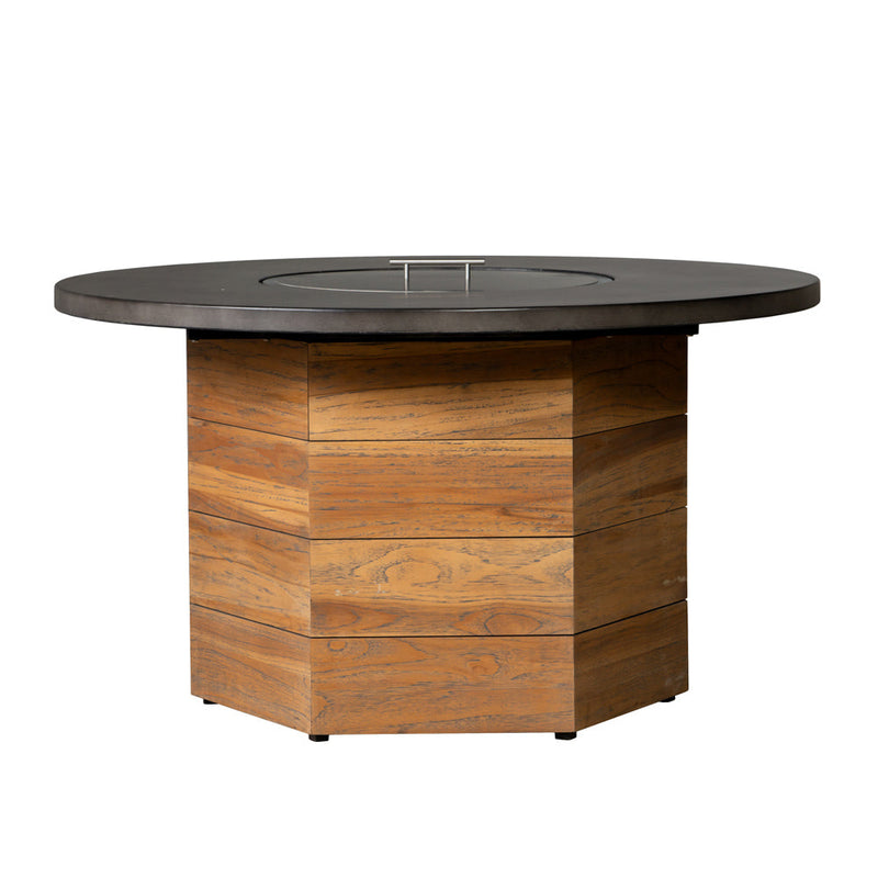 Lloyd Flanders Teak 48” Hexagonal Fire Table with Faux Concrete Top