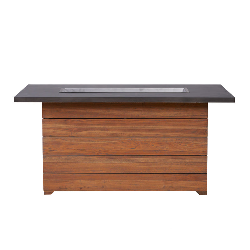 Lloyd Flanders Teak 52” Rect. Fire Table with Faux Concrete Top