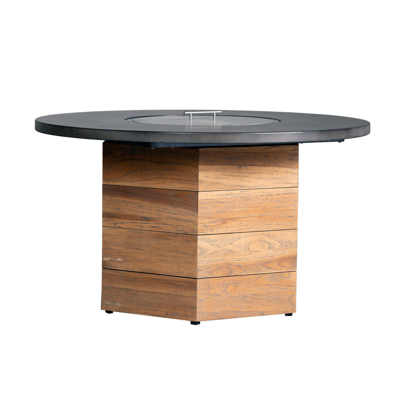 Lloyd Flanders Teak 48” Hexagonal Fire Table with Faux Concrete Top