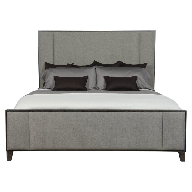 Bernhardt Linea California King Panel Bed with Upholstered Headboard and Footboard in Cerused Charcoal Finish