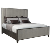 Bernhardt Linea California King Panel Bed with Upholstered Headboard and Footboard in Cerused Charcoal Finish