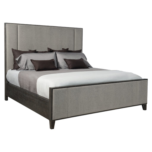 Bernhardt Linea Queen Panel Bed with Upholstered Headboard and Footboard in Cerused Charcoal Finish