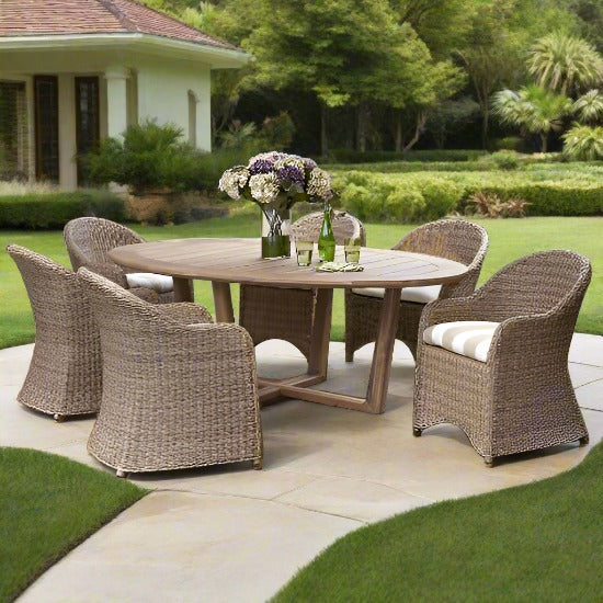 Lloyd Flanders Tobago 7-Piece Teak and Woven Vinyl Oval Dining Set