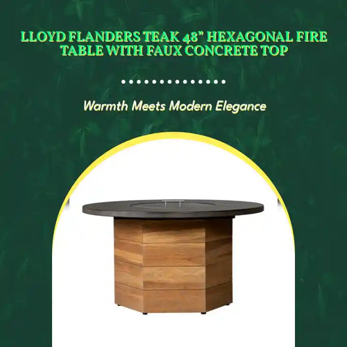 Lloyd Flanders Teak 48&rdquo; Hexagonal Fire Table with Faux Concrete Top by@Outfy