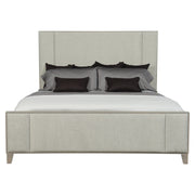 Bernhardt Linea King Panel Bed with Upholstered Headboard and Footboard in Cerused Greige Finish