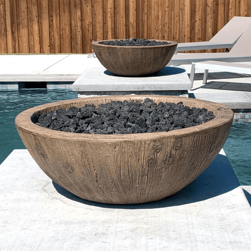 The Outdoor Plus Sedona GFRC 27" Wood Grain Concrete Round Fire Bowl